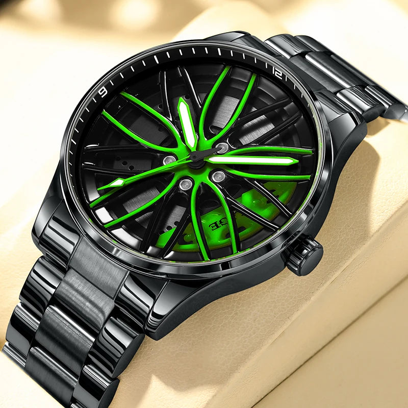 LIGE Wheel Watch Black Green