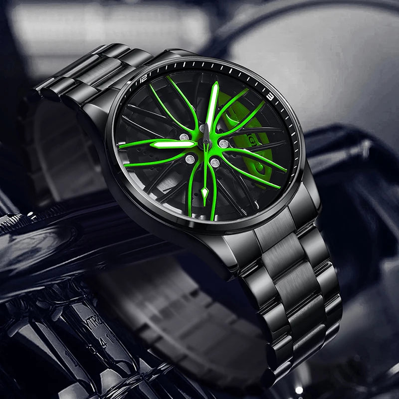 LIGE Wheel Watch Black Green