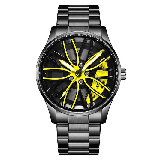 LIGE Wheel Watch Black Yellow